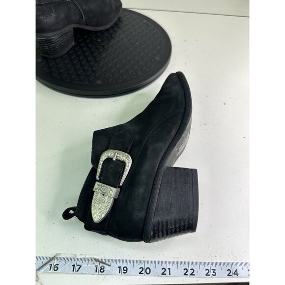 Steve Madden Bradi Bootie Black Distressed Leather Buckle Zip Boots Sz 8 Western - Picture 4 of 8